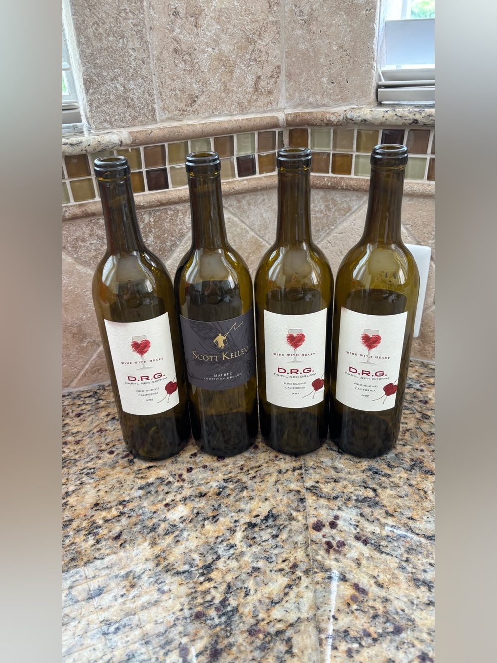 Lot of 4 Red Wine Empty Bottle - Olive Green Glass 750 ML